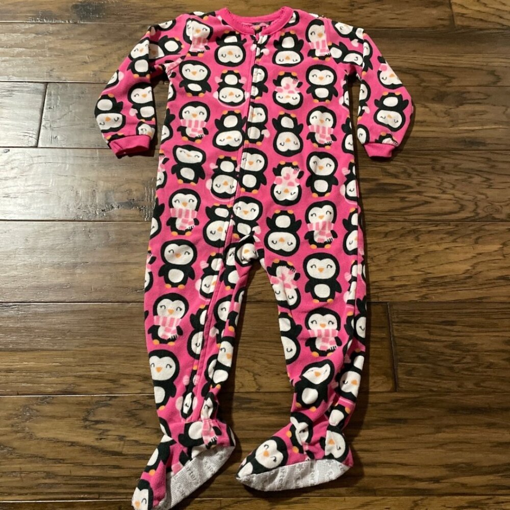 Carter's fleece sleeper footie pajamas pink penguins size 2T